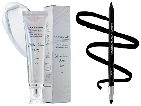 FACESCANADA Strobe Cream - Silver 30Ml And Facescanada Ultime Pro Intense Gel Kajal With Smudger & Sharpener - Black,1.2 G - Fast Shipping to USA & Canada