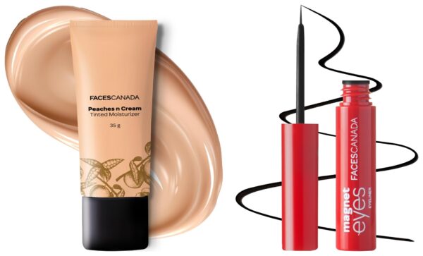 FACESCANADA Peaches N Cream Tinted Moisturizer - Light 01, 35 G And Faces Canada Magneteyes Eyeliner - Black, 3.5Ml - Fast Shipping to USA & Canada