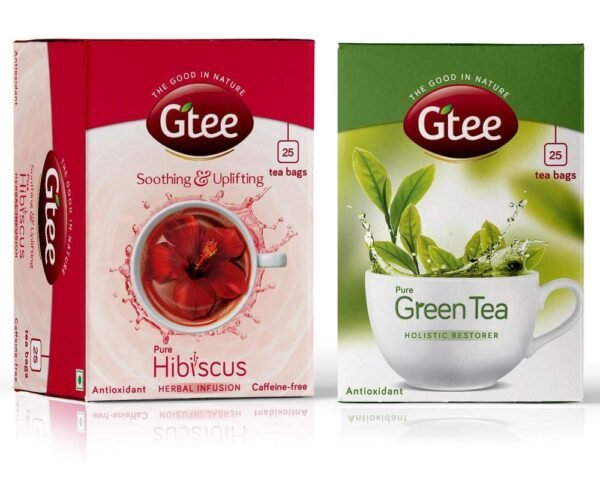 GTEE Green Tea Bags - Regular & Hibiscus Tea Bags, 25 Tea bags (Pack of 2) - Fast Shipping to USA & Canada