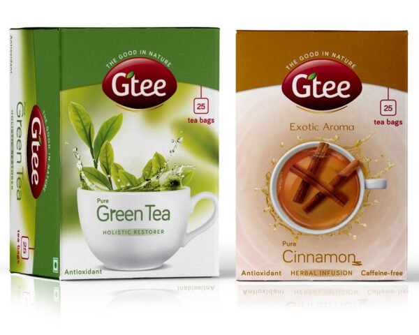 GTEE Green Tea Bags - Regular & Cinnamon Tea Bags, 25 Tea bags (Pack of 2) - Fast Shipping to USA & Canada