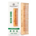 Bella Vita Organic Neem Wooden Comb Dual Teeth for Tangle Free Curls, Healthy Scalp, Hair Growth, Hairfall & Dandruff Control for Men & Women Medium - Fast Shipping to USA & Canada