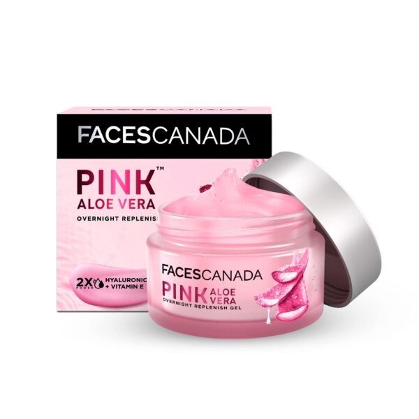 FACESCANADA Pink Aloe Vera Overnight Replenish Gel, 50g | Hyaluronic Acid & Vitamin E | Intense Hydration | Lightweight, Non Sticky & Absorbs Easily | Anti-Ageing, Nourishing & Skin Tightening - Fast Shipping to USA & Canada