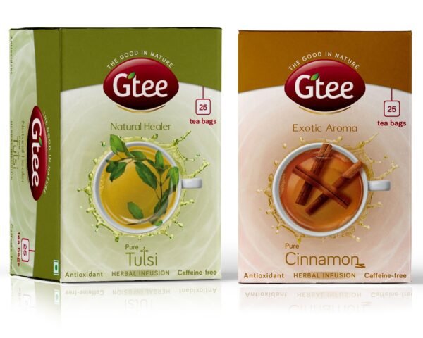 GTEE Tulsi Tea Bags & Cinnamon Tea Bags, 25 Tea Bags (Pack of 2) - Fast Shipping to USA & Canada