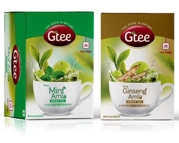 GTEE Green Tea Bags - Mint & Green Tea Bags - Ginseng, 25 Tea bags (Pack of 2) - Fast Shipping to USA & Canada