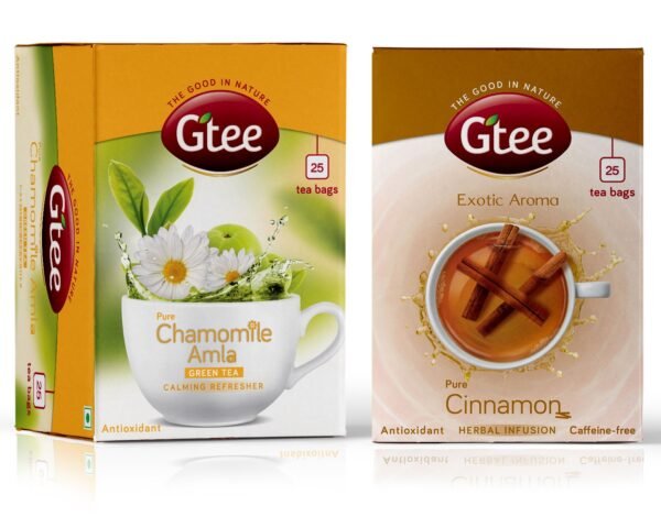 GTEE Green Tea Bags - Chamomile & Cinnamon Tea Bags, 25 Tea bags (Pack of 2) - Fast Shipping to USA & Canada