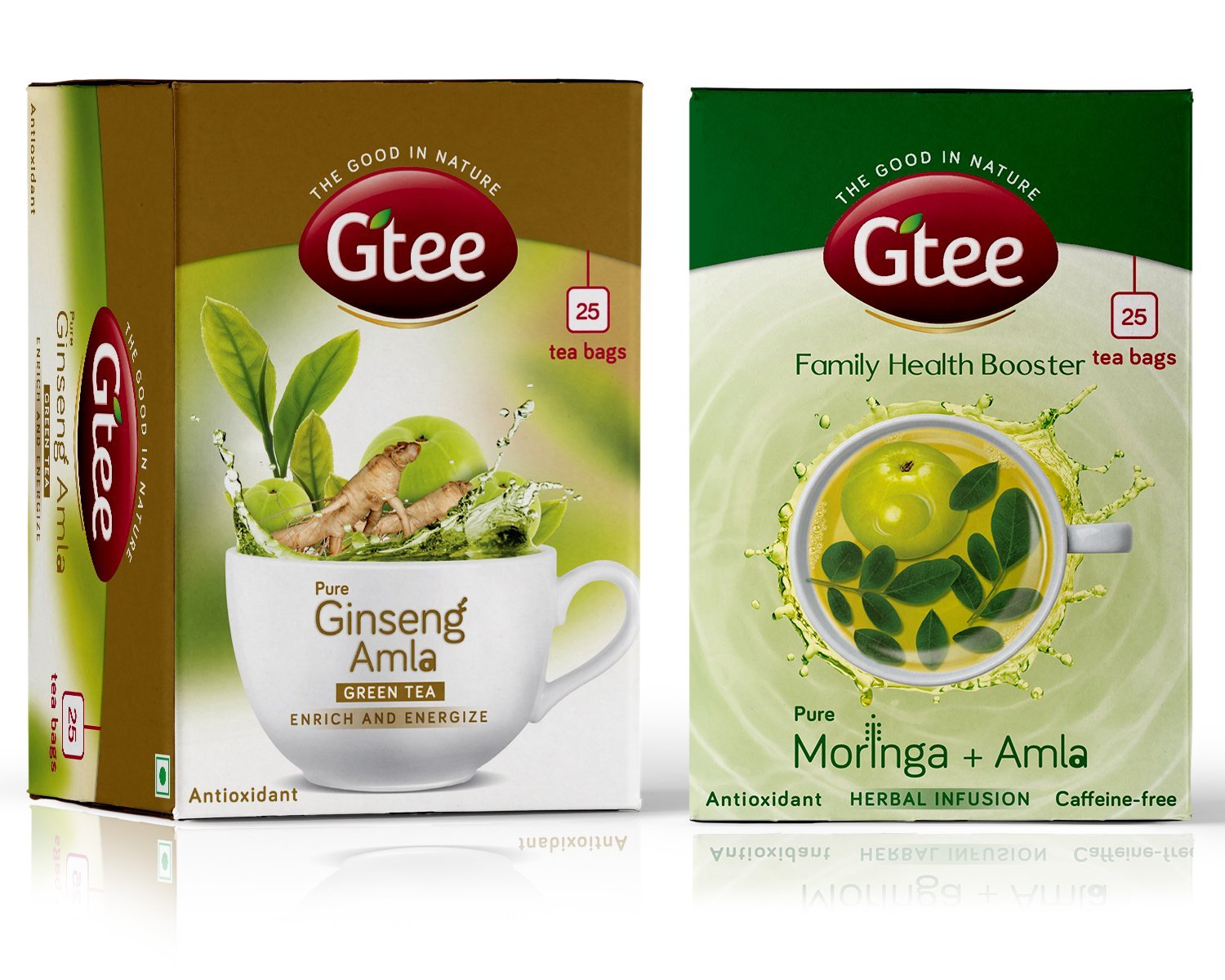 Version 1.0.0 GTEE Green Tea Bags - Ginseng & Moringa Tea Bags, 25 Tea bags (Pack of 2) - Fast Shipping to USA & Canada - Image 1