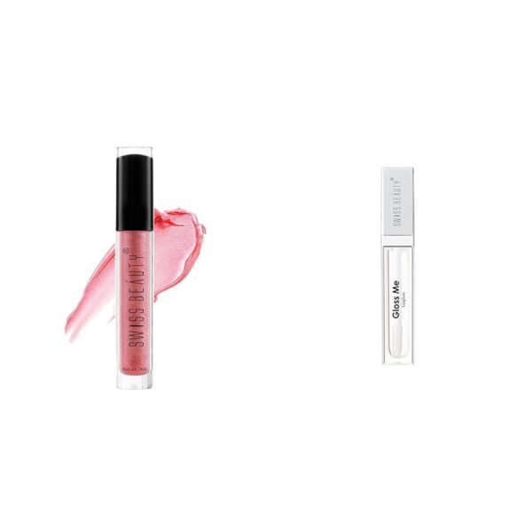 Swiss Beauty Shine & Plump | Non - Sticky and Hydrating Lip Gloss - 02, 4ml&Swiss Beauty Metallic Gloss Me Lip Gloss | Lightweight,Non Sticky and Hydrating Lip Gloss| White, 6Ml - Fast Shipping to USA & Canada