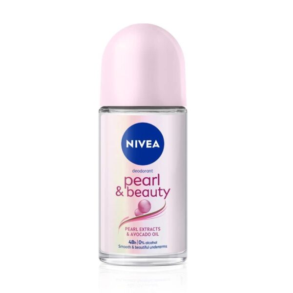 NIVEA Pearl and Beauty 50ml Deo Roll On | With Pearl Extracts & Avocado Oil| 72 H Smooth & Beautiful Underarms | 0% Alcohol | For Women - Fast Shipping to USA & Canada