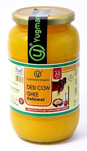 Yugmantra Organic Foods 100% Pure Natural A2 Sahiwal Cow Milk Desi Ghee Vedic Bilona Method | Grassfed, Cultured, Premium & Traditional Immunity Booster Better Digestion And(1 Liter)