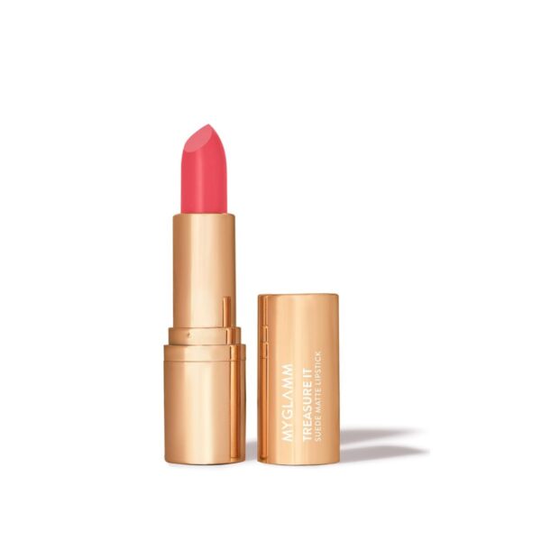 MyGlamm Treasure IT Suede Matte Lipstick - Love Blush (Pink Shade) | Long Lasting, Non Drying Bullet Lipstick With Vitamin E (4.2g) - Fast Shipping to USA & Canada
