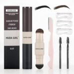 HUDA GIRL Dual Color 2in1 Hairline Powder & Eyebrow Filler for Women, Eyebrow Shaper Kit including Instant Hair touch Up Stick Black n Brown with Eyebrow Razor, 2Pcs Eyebrow Brush / Spoolie & 3 Brow Stencils - Fast Shipping to USA & Canada - Image 2