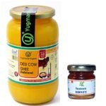 Yugmantra Organic Foods 100% Pure Natural A2 Milk Sahiwal Cow's Grass-Fed Desi Ghee Prepared Curd by Traditional Bilona Padati - in Glass Bottle (1 litre + 55 GMS Tulsi Honey free) - Fast Shipping to USA & Canada