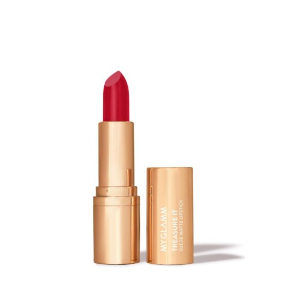 MyGlamm Treasure IT Suede Matte Lipstick - Date Night (Red Shade) | Long Lasting, Non Drying Bullet Lipstick With Vitamin E (4.2g) - Fast Shipping to USA & Canada