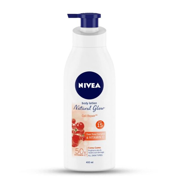 NIVEA Body Lotion Natural Glow, Cell Repair, Spf 15 & 50X Vitamin C 400ml - Fast Shipping to USA & Canada