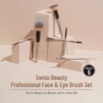 Swiss Beauty Professional Face & Eye Brush Set of 6 with Synthetic Fibres and Easy Blending For Cream, Liquid & Powder Formulation - Fast Shipping to USA & Canada - Image 3
