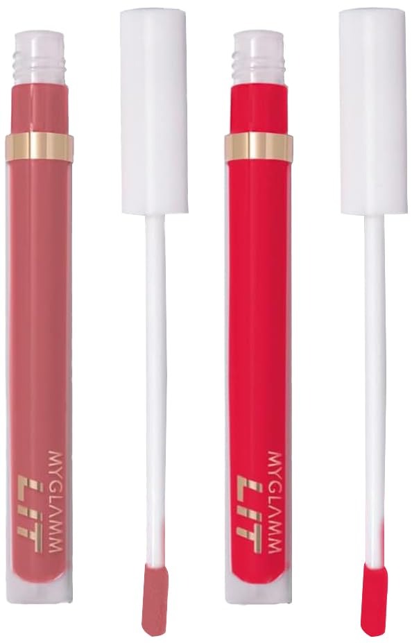 MyGlamm LIT Liquid Matte Lipstick-Watermelon Sugar (Red)-3 ml & MyGlamm LIT Liquid Matte Lipstick-Cupcakey (Brown & Nudes)-3 ml - Fast Shipping to USA & Canada