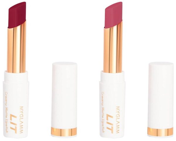 MyGlamm LIT Creamy Matte Lipstick-LIIT (Red)- 3.7gm & MyGlamm LIT Creamy Matte Lipstick-Tom Collins (Pink)- 3.7gm - Fast Shipping to USA & Canada