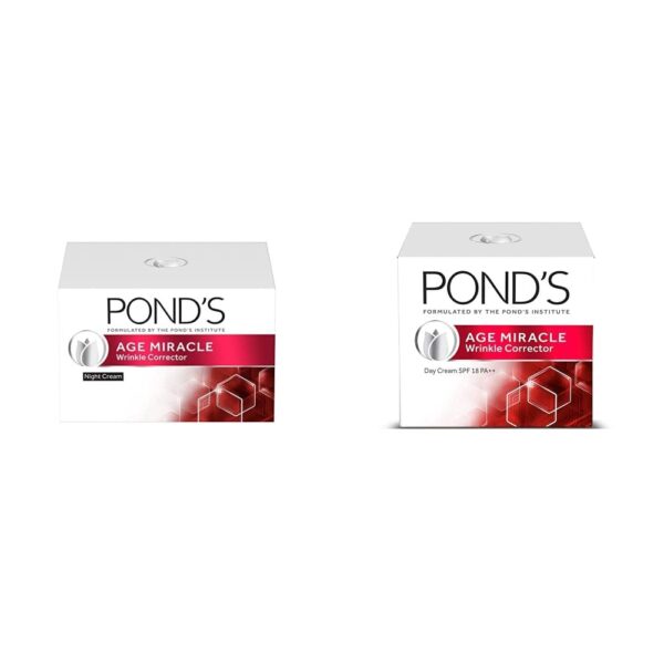Pond's Age Miracle Wrinkle Corrector Night Cream, 50g & Age Miracle Wrinkle Corrector Day Cream SPF 18 PA++ 20g - Fast Shipping to USA & Canada
