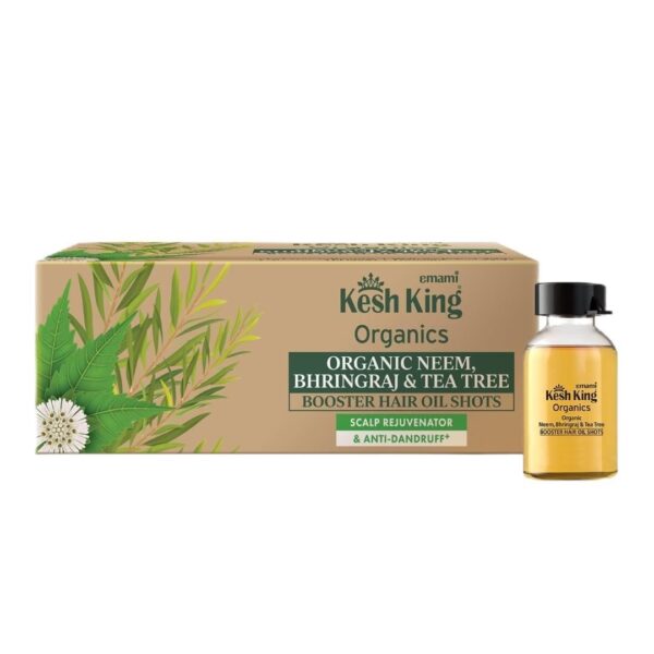 Kesh King Organics Organic Neem, Bhringraj & Tea Tree Booster Hair Oil Shots |Scalp Rejuvenator & Anti-Dandruff - 48ml - Fast Shipping to USA & Canada