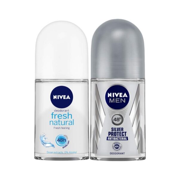 Nivea Deodorant Roll On, Fresh Natural for Men, 50ml And Deodorant Roll On, Silver Protect for Men, 50ml - Fast Shipping to USA & Canada