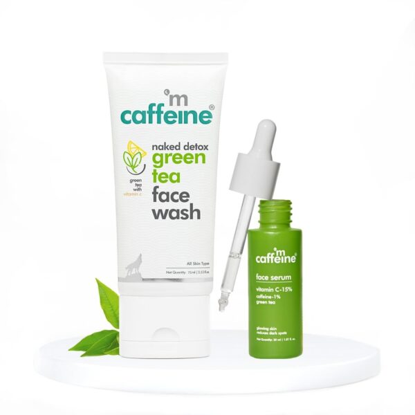 mCaffeine Daily Glow Kit with Green Tea Face Wash & Vitamin C Face Serum | Facial Kit for Men & Women for Daily Skincare Routine | Anti-Oxidant Rich Value Pack of 2 - Fast Shipping to USA & Canada