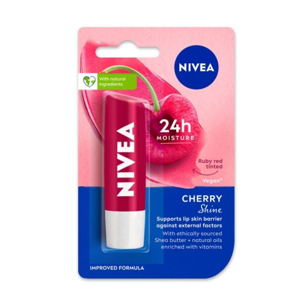 NIVEA Cherry Shine 4.8g Lip Balm|24 H Melt in Moisture Formula|Natural Oils|Glossy Finish,4.8 g (Pack of 1) - Fast Shipping to USA & Canada