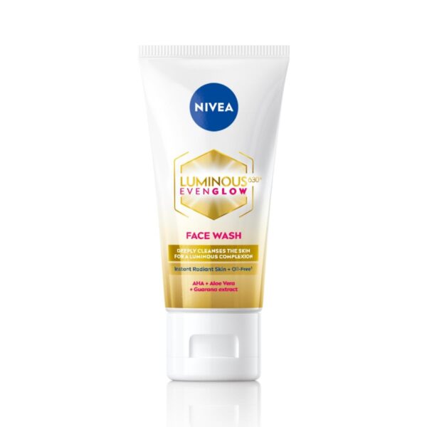 NIVEA Luminous Even Glow Face wash with an oil free formula, infused with AHA, Aloe vera, Guarana Extracts, Deeply cleanses, for Normal & Sensitive Skin, For Women & Men - Fast Shipping to USA & Canada