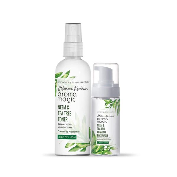 Aroma Magic Neem & Tea Tree Pwrd by Niacinamide Combo | Foaming Face wash 100 ml + Toner 100 ml |Pack Of 2 - Fast Shipping to USA & Canada