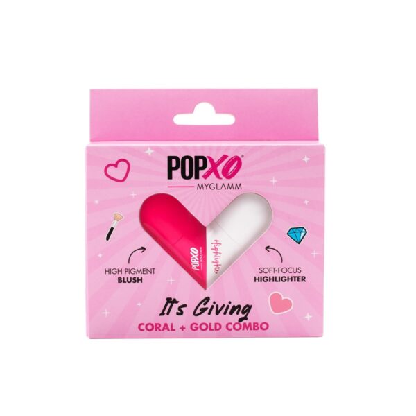 MyGlamm POPxo Blush & Highlighter Combo - It's Giving (Coral & Gold) | Face Makeup Kit for Women with Highlighter & Blush Stick | Twisting Heart Shape | Rich Blush | Natural Finish Highlighter |2.5g each - Fast Shipping to USA & Canada
