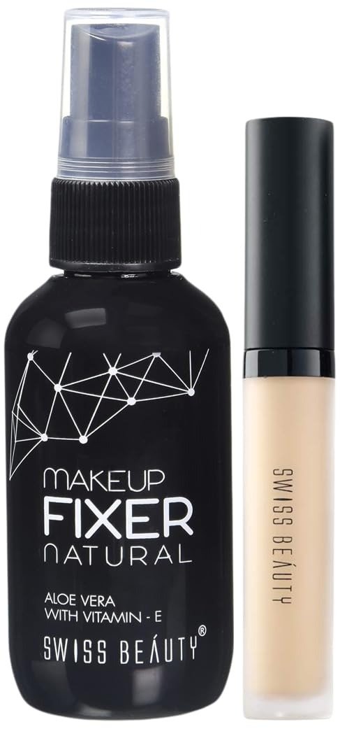 SWISS BEAUTY Makeup Fixer Natural Aloe Vera With Vitamin-E,Face Makeup,White,50Ml & Professional Matte Liquid Full Coverage Concealer For Oily Skin,Face Makeup,Sand-Sable,5.6G,Pack Of 1 - Fast Shipping to USA & Canada