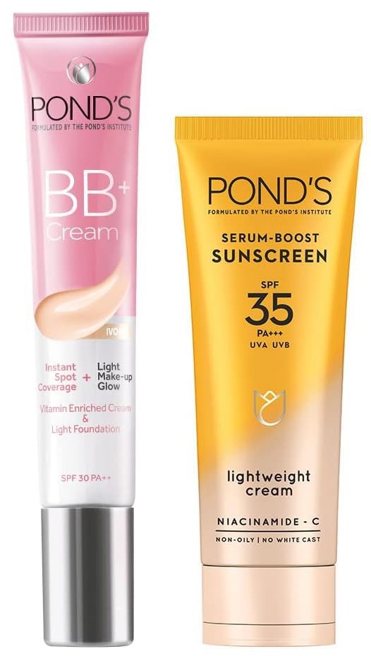 POND'S Serum Boost Spf 35 Sunscreen For All Skin Types Prevent And Fade Dark Patches & Bb+ Cream Combo, 2 count - Fast Shipping to USA & Canada
