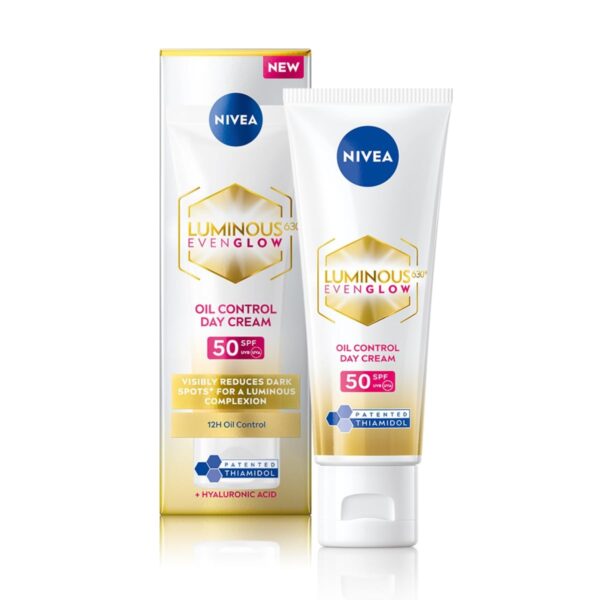 NIVEA Luminous Even Glow Oil Control Day Cream for face |SPF 50 with UV protection & UVA UVB filters | Thiamidol, Hyaluronic Acid, Vitamin E for Dark Spots Reduction & Deep Moisturization - Fast Shipping to USA & Canada