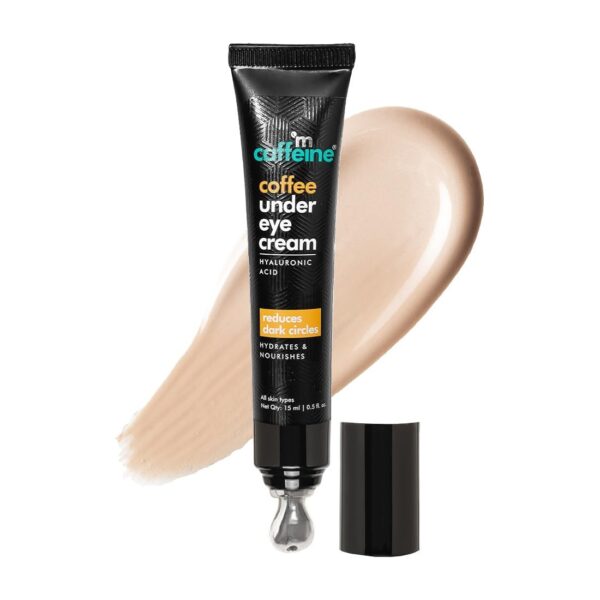 mcaffeine Coffee Under Eye Cream Gel for Dark Circles, Puffiness & Fine Lines | 94% Users Saw Reduced Dark Circles | with Built-In Cooling Massage Applicator | Vitamin E for Puffiness - 15 Gm - Fast Shipping to USA & Canada