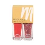 MyGlamm Two Of Your Kind Nail Enamel Duo Glitter Collection-Steal The Show (Tomato Red + Mixed Glitter)-5 ML || Long-Lasting Gel Finish Nail Polish Set - Fast Shipping to USA & Canada
