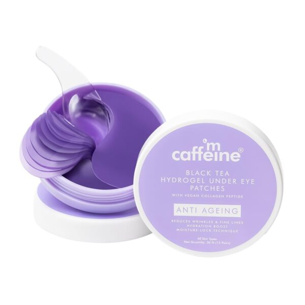 mCaffeine Black Tea Complex? Anti Ageing Cooling Under Eye Patches with Vegan Collagen Peptide | Boosts Collagen by 80% | Eye Masks for Women and Men | Eye Patch Mask for Instant De-Puffing | 15 Pairs - Fast Shipping to USA & Canada