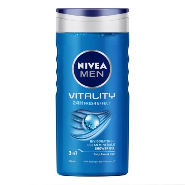 NIVEA MEN Vitality Fresh 250ml Body Wash| Shower Gel for Face, Body & Hair| Power of Ocean Minerals| Long Lasting Summer Freshness |Clean, Healthy & Moisturized Skin - Fast Shipping to USA & Canada