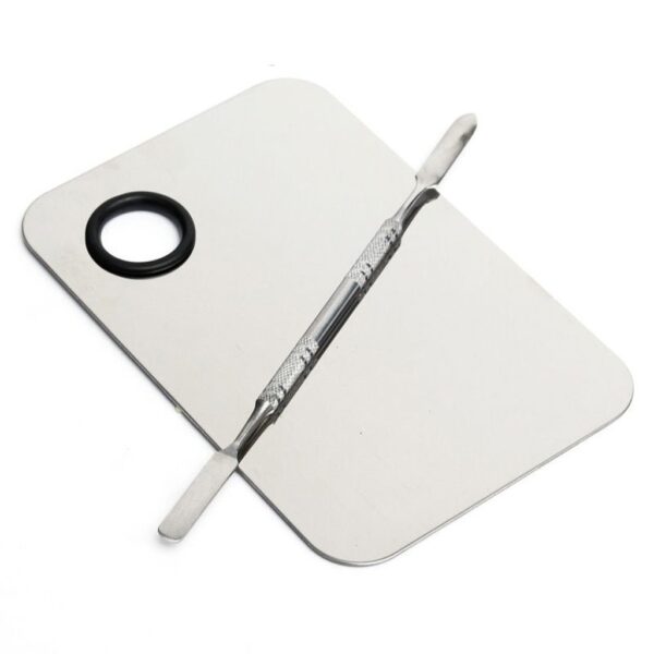 HUDA GIRL Makeup Mixing Palette with Spatula - Silver Stainless Steel - Mix Foundation, Eyeshadow, Lipsticks - Makeup Artist Tool - Fast Shipping to USA & Canada