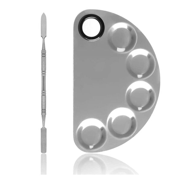 HUDA GIRL Stainless Steel 5-well Cosmetic Artist Mixing Palette with Spatula Tool for Nail Art Eye Shadow Eyelash Mixing Foundation (Silver) - Fast Shipping to USA & Canada