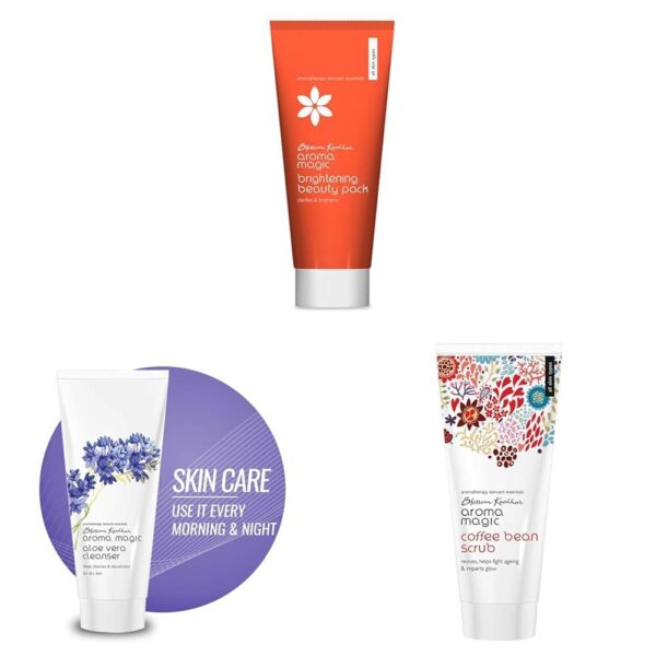 Aroma Magic Brightening Beauty Pack 100g, Aloe Vera Cleanser - 100 gm, Coffee Bean Scrub- 100ml - Fast Shipping to USA & Canada
