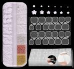 HUDA GIRL Nail Extensions for Women - Grid Flowers Acrylic Nails with Half Round Pearls & 3D Charms With 192 Double-Sided Nail Glue Tabs, Nail Glue for Press on Nails - Fast Shipping to USA & Canada - Image 2
