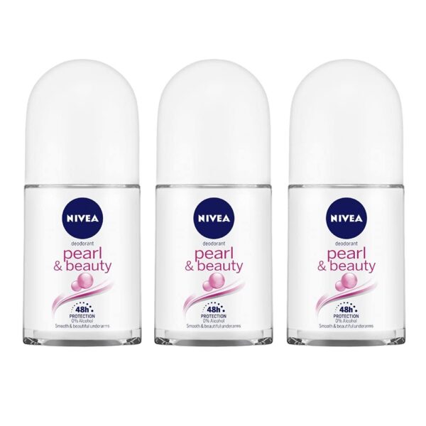 NIVEA Pearl and Beauty 50ml Deo Roll On (Pack of 3) | With Pearl Extracts & Avocado Oil| 48 H Smooth & Beautiful Underarms| 0% Alcohol | For Women - Fast Shipping to USA & Canada