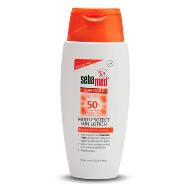 Sebamed Multi Protect Sun lotion SPF 50, 150 ml I UVA/UVB Protection filter I Water resistant sunscreen with pH 5.5 I Vitamin E I men & women I Suitable for children I Clinically tested. - Fast Shipping to USA & Canada