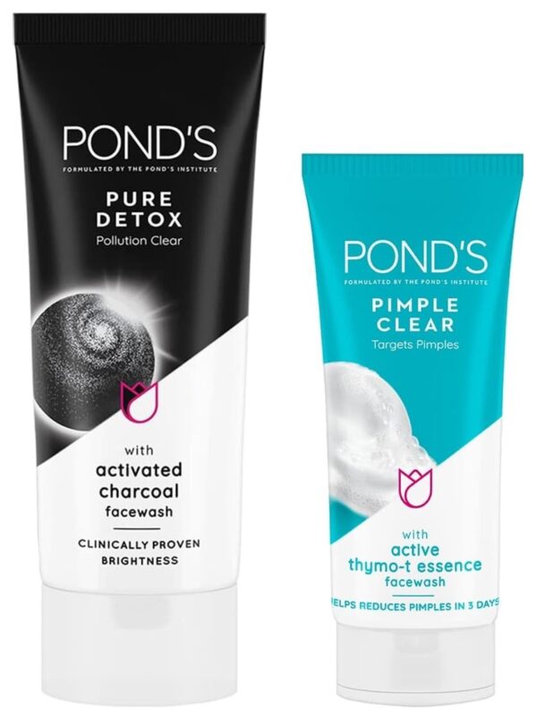 POND'S Pure Detox Face Wash 200 g, Daily Exfoliating & Brightening Cleanser, Deep Cleans Oily Skin - With Activated Charcoal for Fresh, Glowing Skin&POND'S Pimple Clear & Germ Removal Facewash 100 g - Fast Shipping to USA & Canada