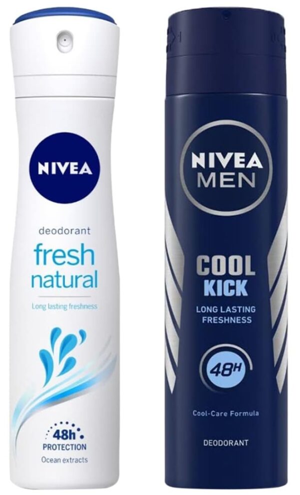 Nivea Men & Women Deodorant Spray Fresh Natural, 150Ml And Deodorant Spray Cool Kick, 150Ml, Pack Of 1 - Fast Shipping to USA & Canada