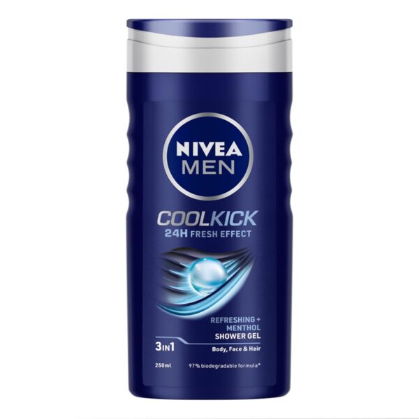 NIVEA Men Body Wash, Cool Kick with Refreshing Icy Menthol, Shower Gel for Body, Face & Hair, 250 ml - Fast Shipping to USA & Canada