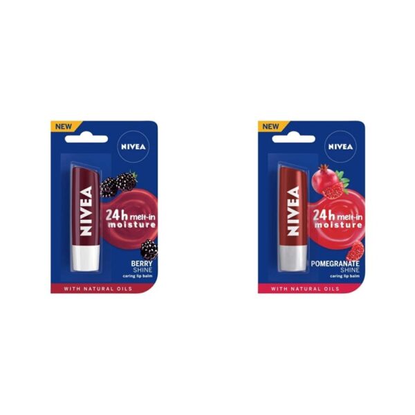 NIVEA Lip Balm, Fruity Blackberry Shine, 4.8g And NIVEA Lip Balm, Pomegranate Shine, 4.8g - Fast Shipping to USA & Canada