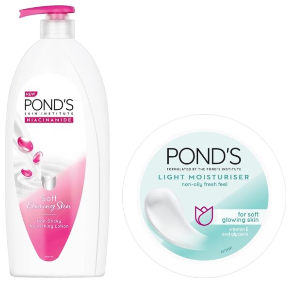 POND'S Triple Vitamin Moisturising Body Lotion 600 ml & POND'S Light Face Moisturizer 200 ml, Daily Lightweight Non-Oily Cream - Fast Shipping to USA & Canada