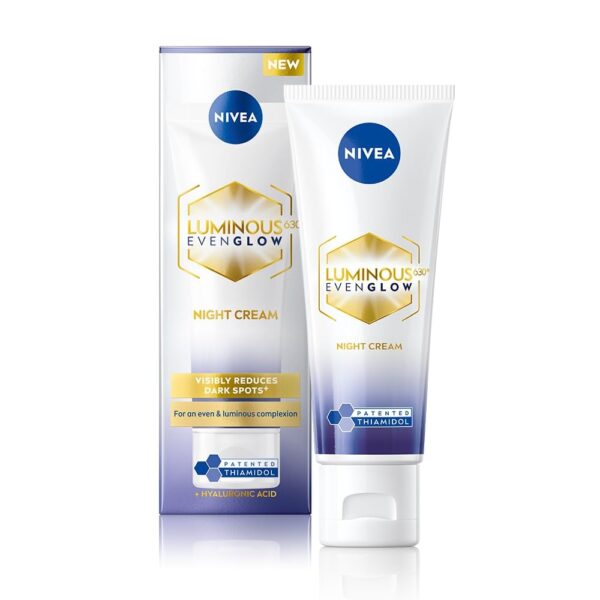 NIVEA Luminous Even Glow Night Cream with Thiamidol and Hyaluronic Acid for Dark Spots Reduction and Deep Moisturization, Even skin tone, Reduces dullness - Fast Shipping to USA & Canada