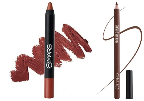 MARS Long Lasting Crayon Lipstick up to 12 Hours Stay Matte Finish Waterproof Lip Crayon (3.5 gm) 10-Girl Power Matte Lip Liner One Swipe Smooth Long Lasting Lip Pencil (1.4gm) (14-CHOCO BUTTER) - Fast Shipping to USA & Canada
