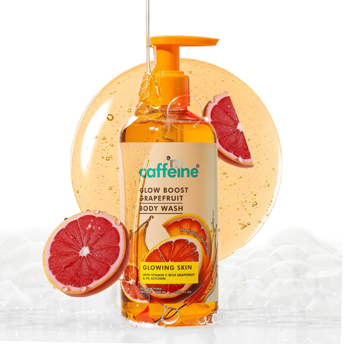 61-CYVN5wL.jpg mCaffeine Glow Boost Grapefruit Body Wash | Fruity Grapefruit Aroma | Vitamin C Rich & 5% Glycerine | Deep Cleanse, Detan for Soft & Smooth Skin | Fragrance Shower Gel for All Skin Types- 300 ml - Fast Shipping to USA & Canada - Image 1